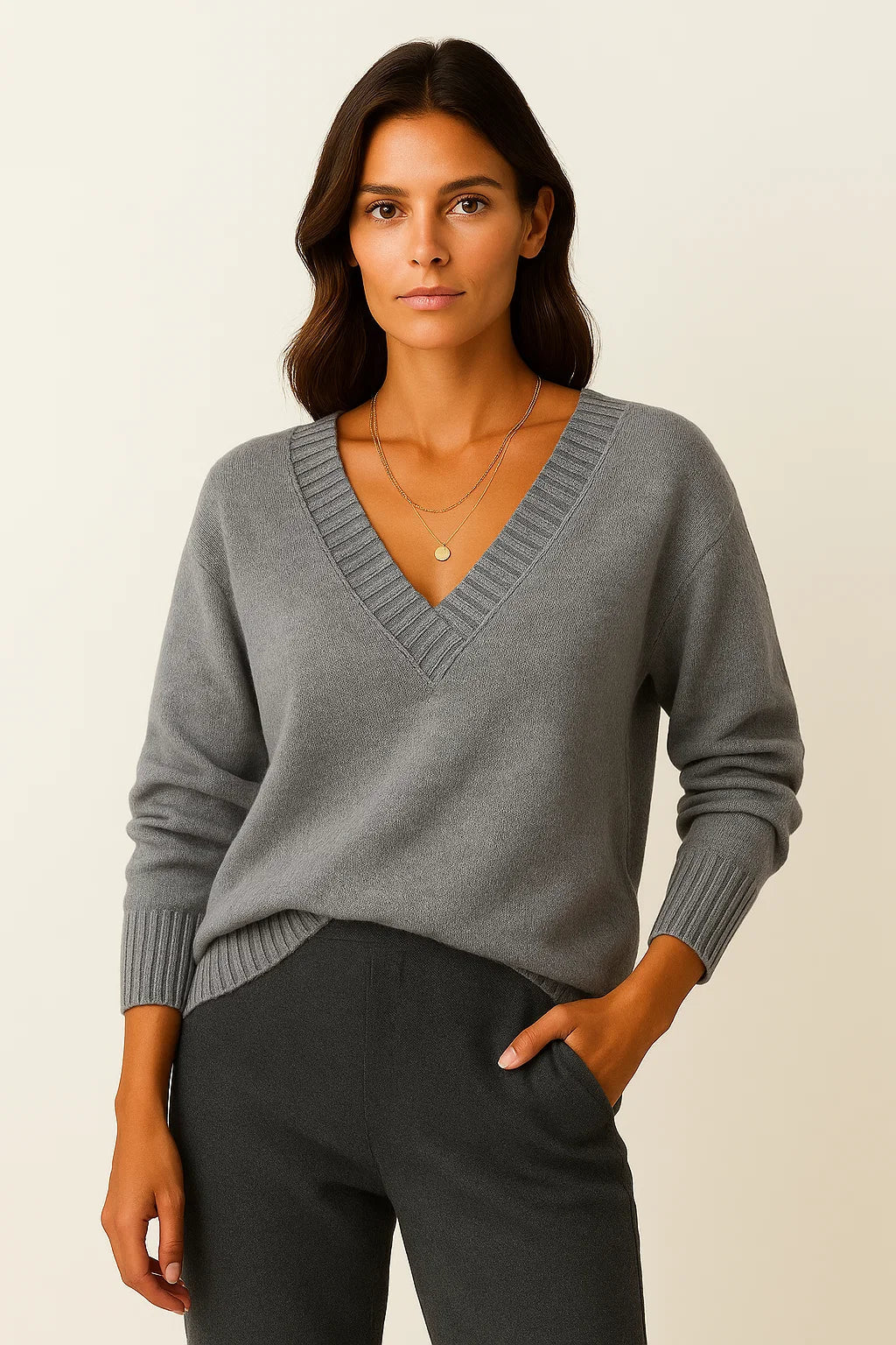 Women's Cashmere Sweater V-Neck Elegant Casual for Fall and Winter