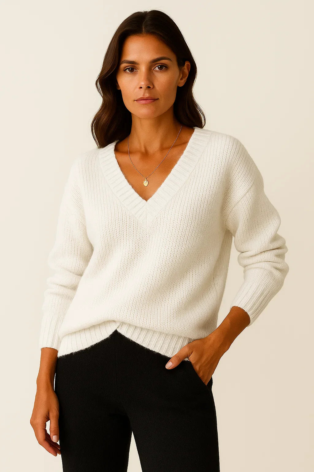 Women's Cashmere Sweater V-Neck Elegant Casual for Fall and Winter