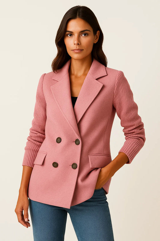 Women's Jacket Grey Knitted Sleeves Comfortable Elegant Design For Work And Leisure