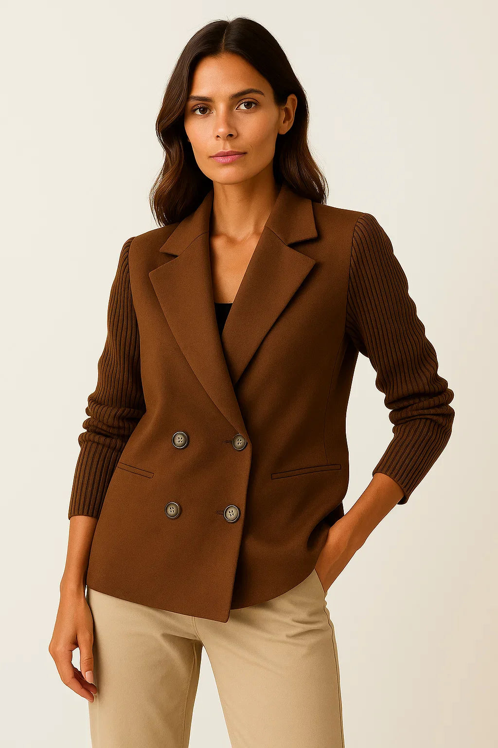 Women's Jacket Grey Knitted Sleeves Comfortable Elegant Design For Work And Leisure