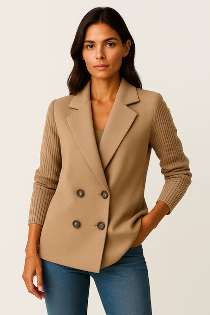 Women's Jacket Grey Knitted Sleeves Comfortable Elegant Design For Work And Leisure