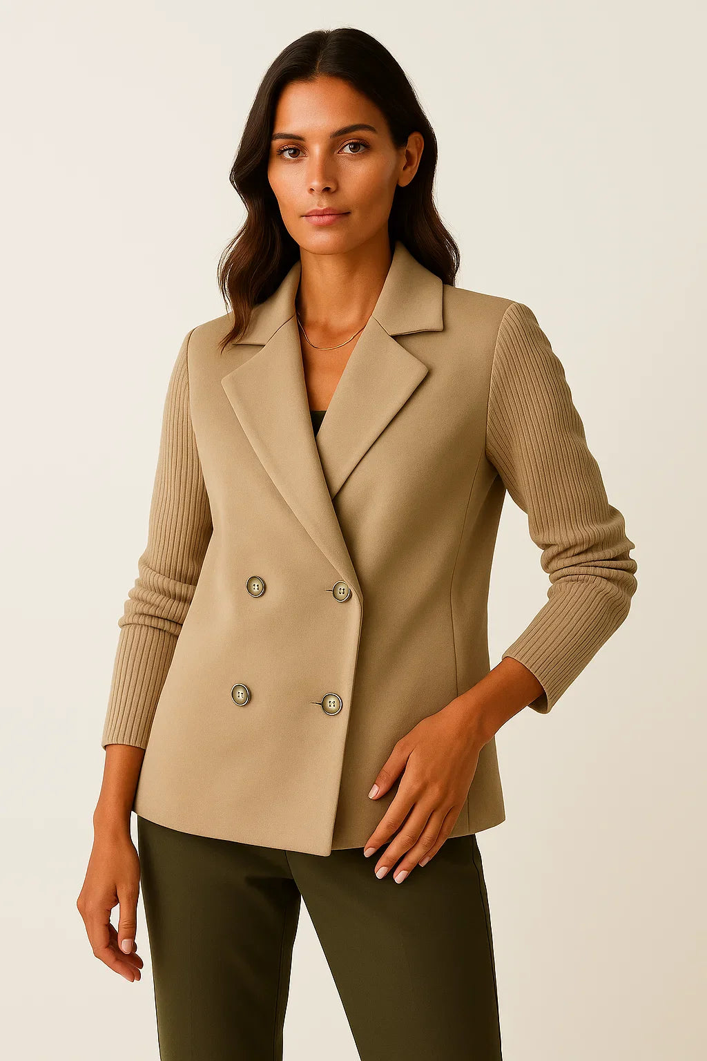 Women's Jacket Grey Knitted Sleeves Comfortable Elegant Design For Work And Leisure