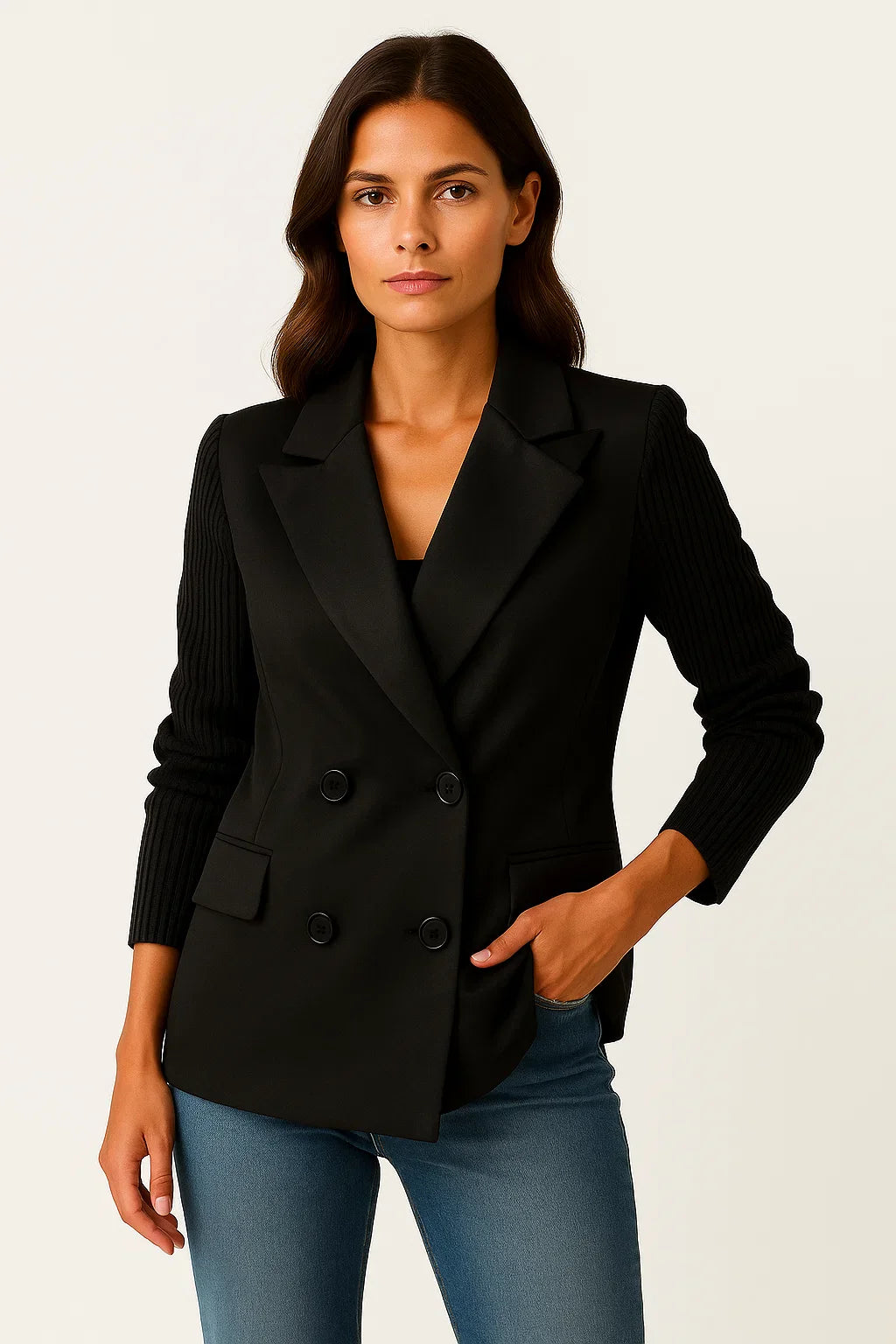 Women's Jacket Grey Knitted Sleeves Comfortable Elegant Design For Work And Leisure