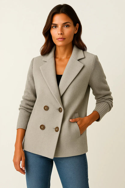 Women's Jacket Grey Knitted Sleeves Comfortable Elegant Design For Work And Leisure