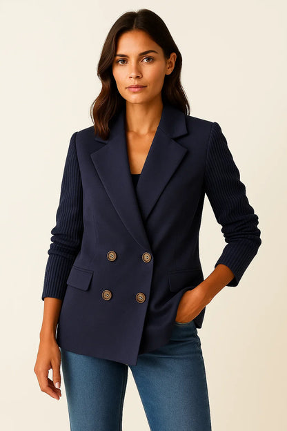 Women's Jacket Grey Knitted Sleeves Comfortable Elegant Design For Work And Leisure
