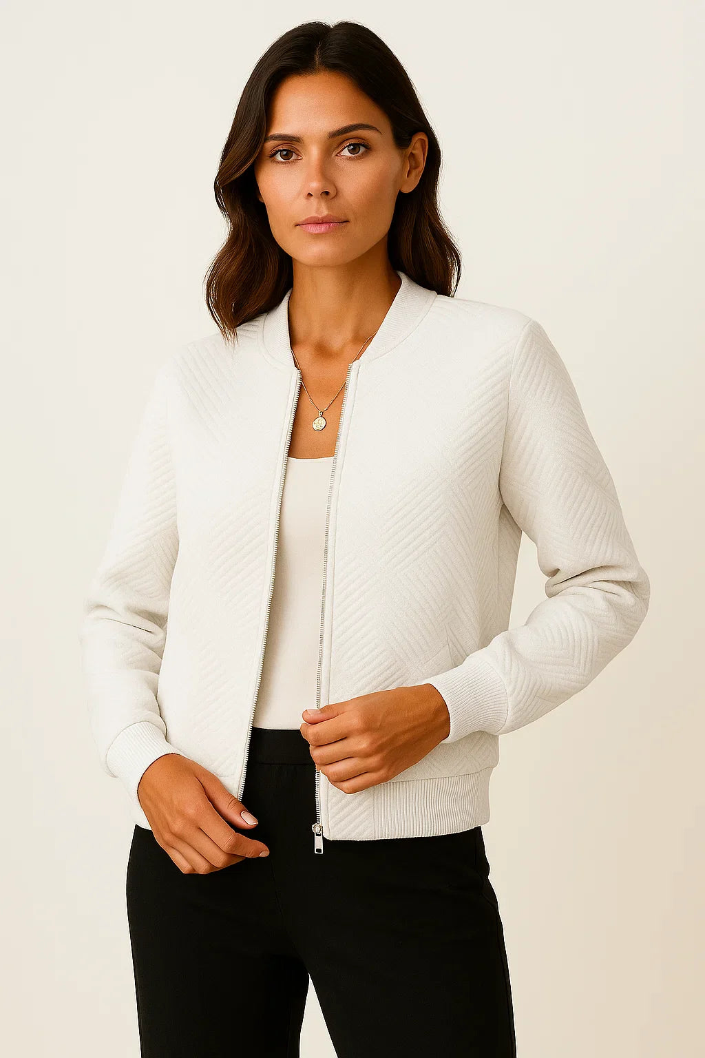 Women's Black Bomber Jacket Lightweight Casual Modern Fit with Ribbed Cuffs