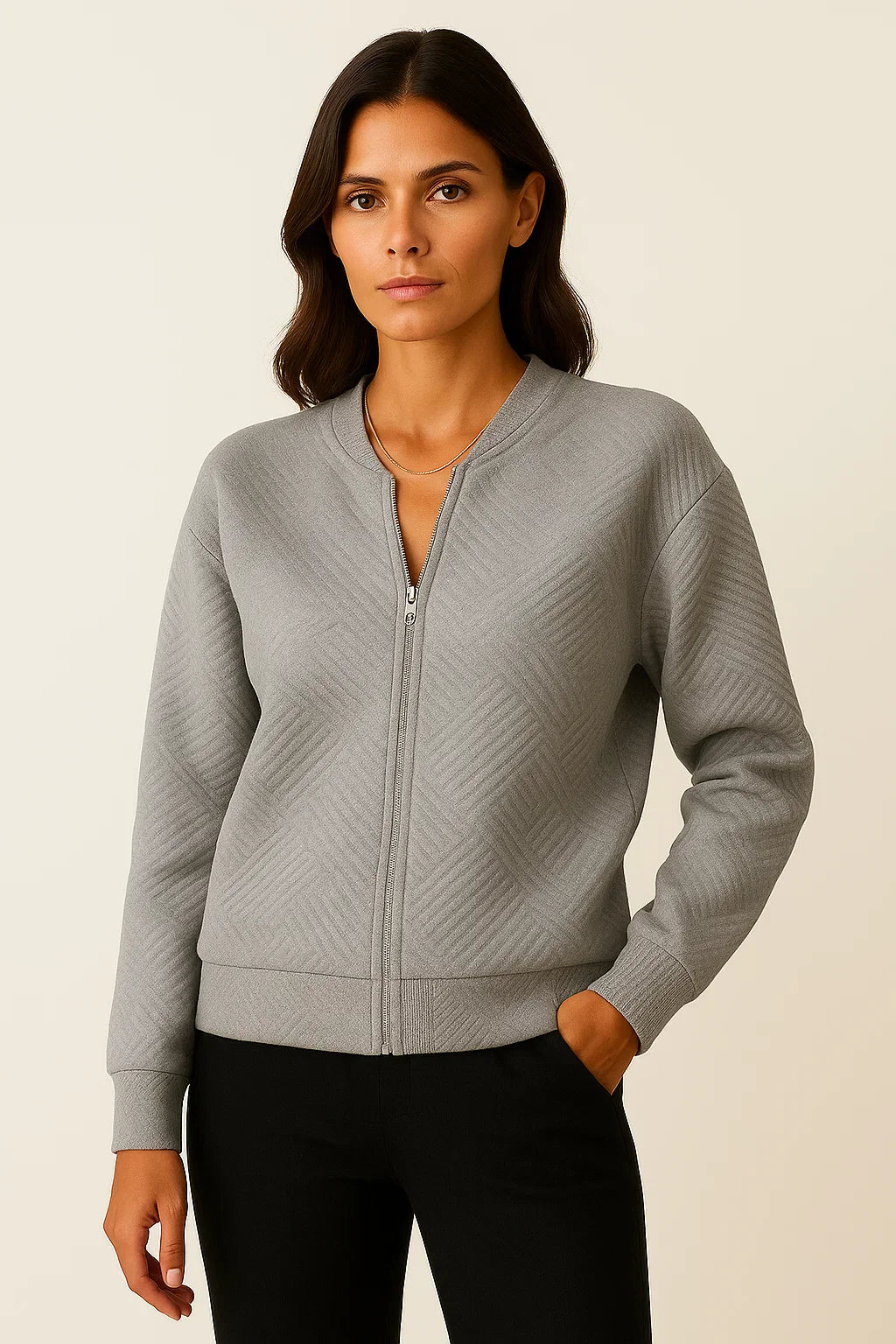 Women's Black Bomber Jacket Lightweight Casual Modern Fit with Ribbed Cuffs