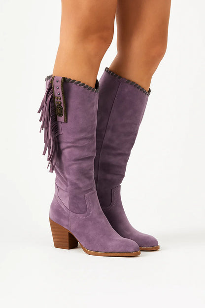 Women's Knee High Boots Suede Block Heel Zip Closure Comfort