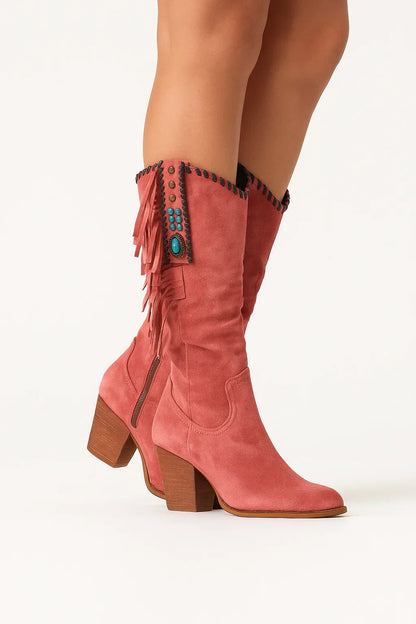 Women's Knee High Boots Suede Block Heel Zip Closure Comfort