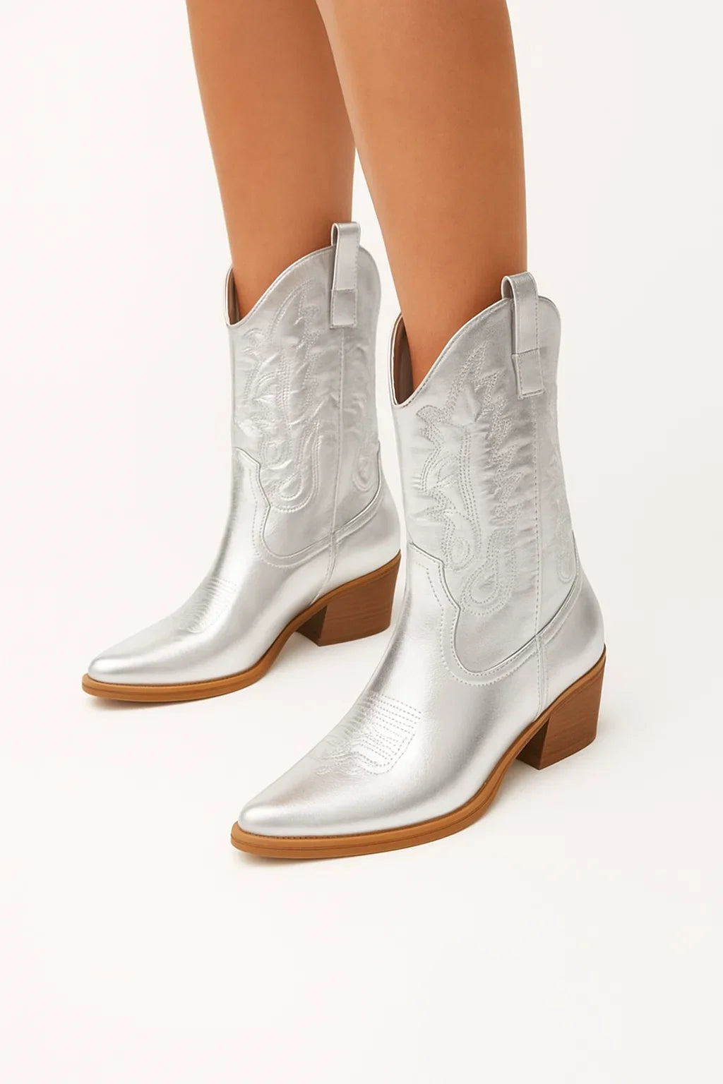 Women's Cowboy Boots Metallic Elegant Western Design High Quality Pointed Toe Comfortable Insole