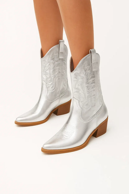 Women's Cowboy Boots Metallic Elegant Western Design High Quality Pointed Toe Comfortable Insole