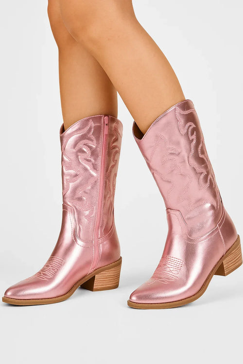 Women's Cowboy Boots Metallic Elegant Western Design High Quality Pointed Toe Comfortable Insole