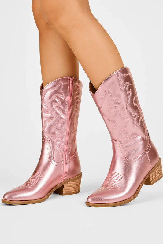 Women's Cowboy Boots Metallic Elegant Western Design High Quality Pointed Toe Comfortable Insole