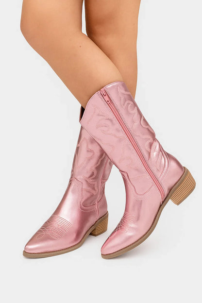 Women's Cowboy Boots Metallic Elegant Western Design High Quality Pointed Toe Comfortable Insole