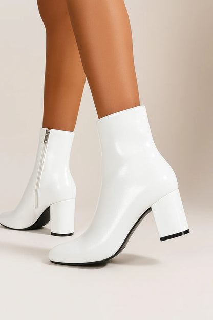 Women's Ankle Boots Black Patent Block Heel Elegant Design Zipper Comfortable Padded Insole