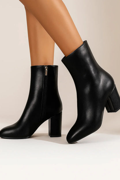 Women's Ankle Boots Black Patent Block Heel Elegant Design Zipper Comfortable Padded Insole