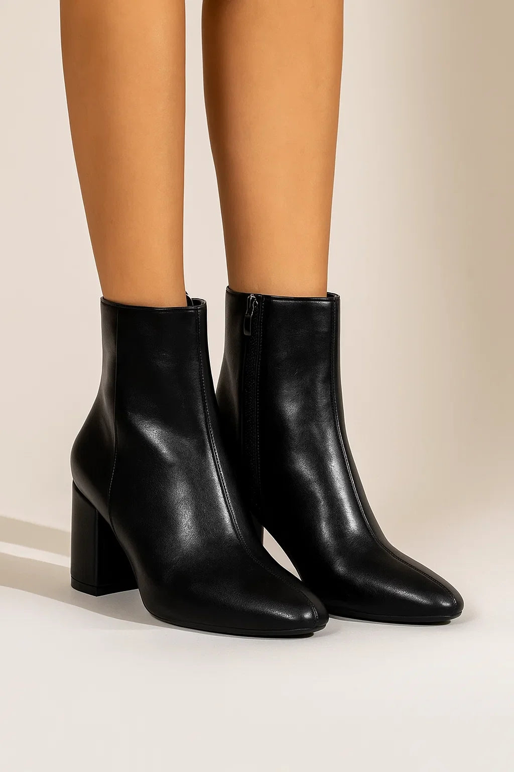 Women's Ankle Boots Black Patent Block Heel Elegant Design Zipper Comfortable Padded Insole
