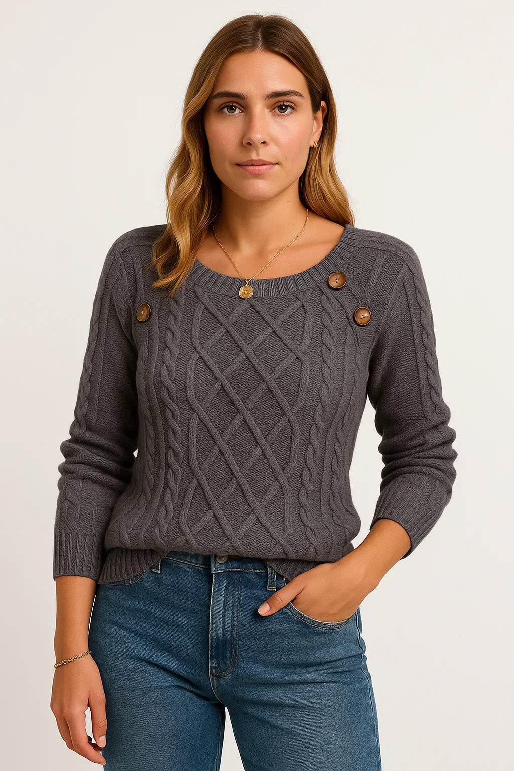 Women's Oversized Sweater Soft Wool Long Sleeve Casual Gray