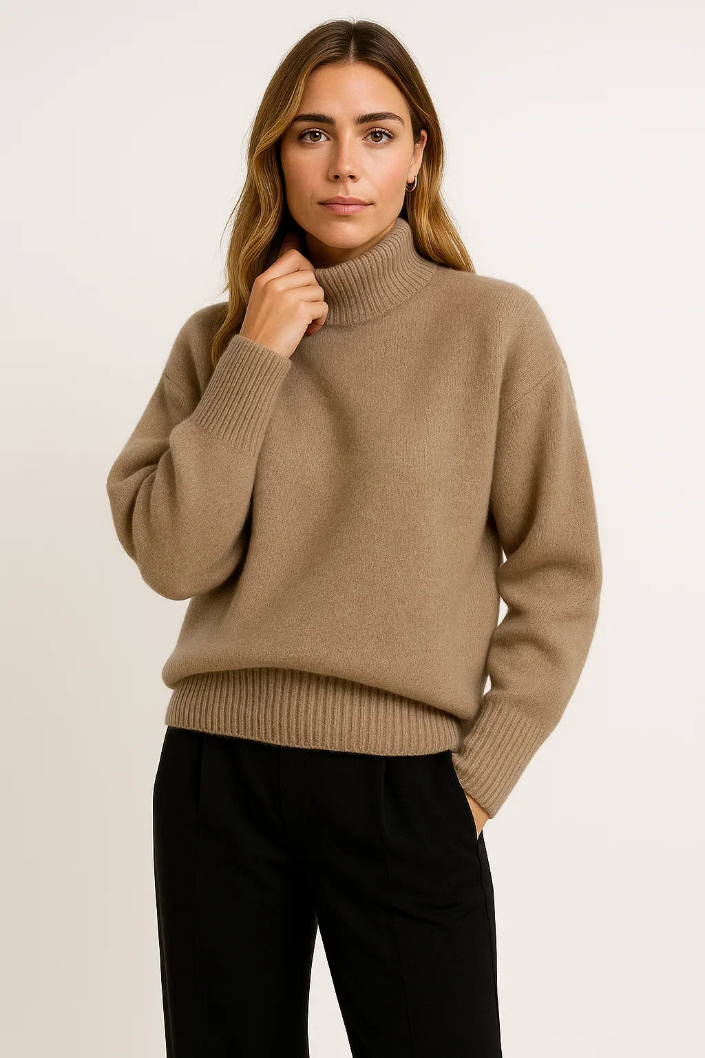 Women's Oversized Sweater Vegan Cashmere Turtleneck Elegant Casual Style