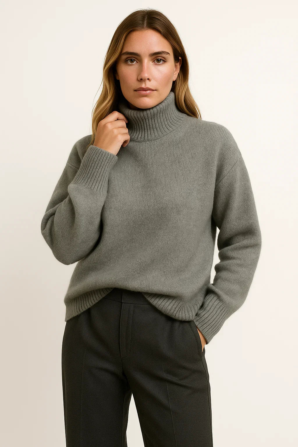 Women's Oversized Sweater Vegan Cashmere Turtleneck Elegant Casual Style