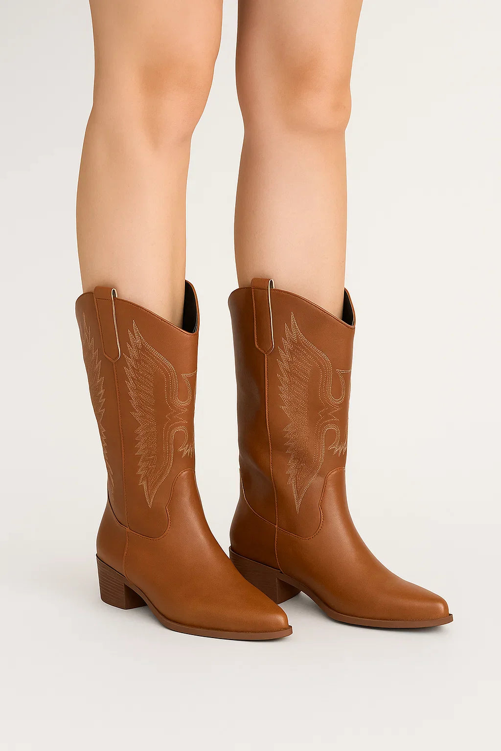Women's Cowboy Boots Imitation Suede Block Heel Round Toe Western Boots