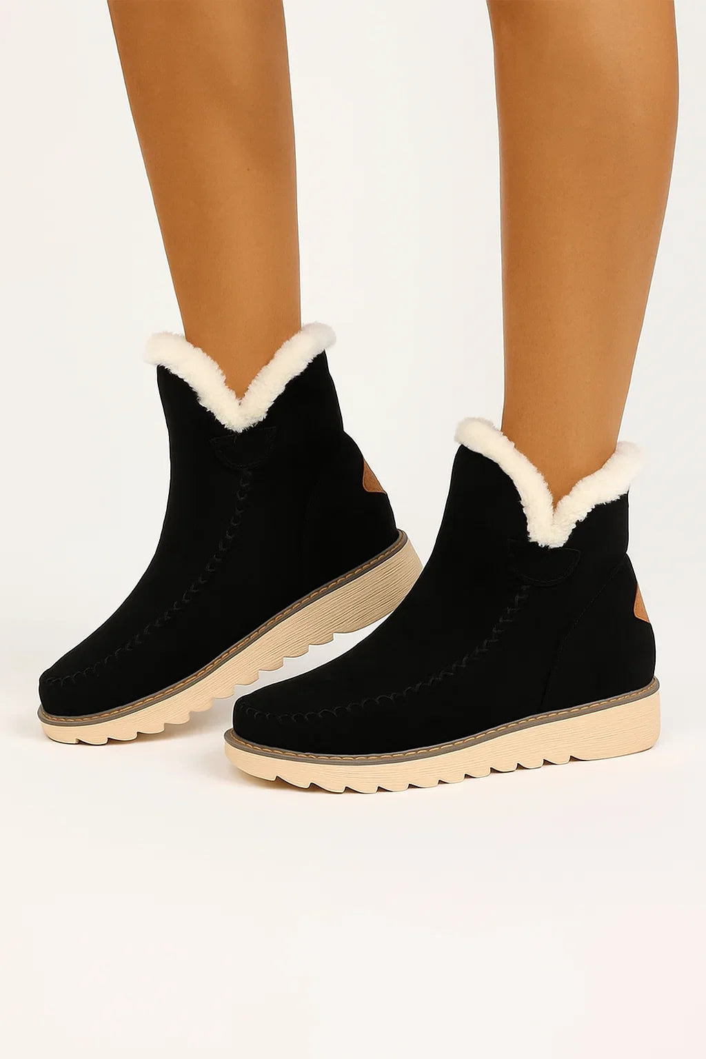 Women's Black Ankle Boots Microfiber Slip-On Flat Sole Winter-Friendly