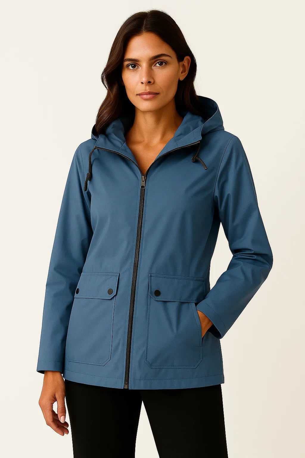Women's Utility Jacket Gray Adjustable Fit with Hood and Zipper Pockets