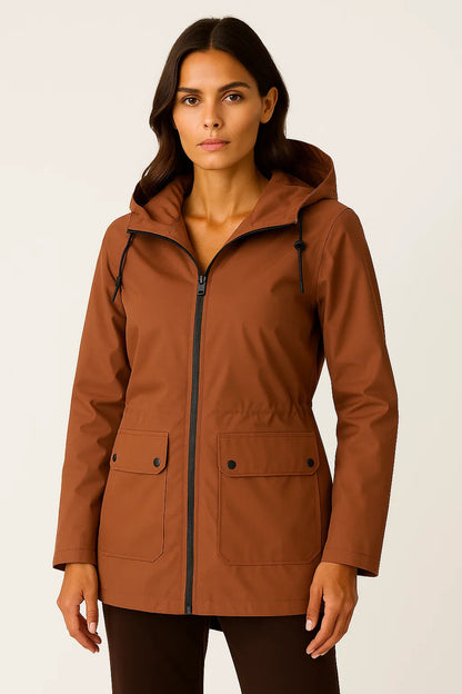 Women's Utility Jacket Gray Adjustable Fit with Hood and Zipper Pockets