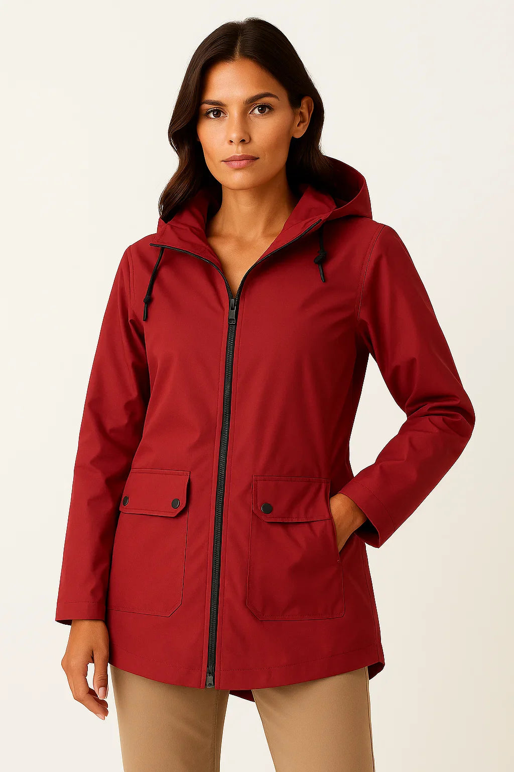 Women's Utility Jacket Gray Adjustable Fit with Hood and Zipper Pockets