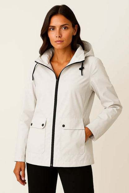 Women's Utility Jacket Gray Adjustable Fit with Hood and Zipper Pockets