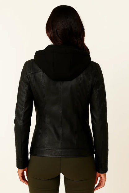 Women's Hoodie Black Soft Zipper Asymmetrical Design Moto Style For Women