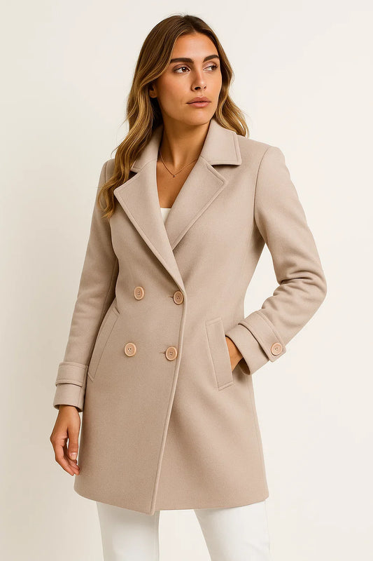 Transitional Jacket Women Grey Imitation Wool Cotton Blend Double Breasted A-Line