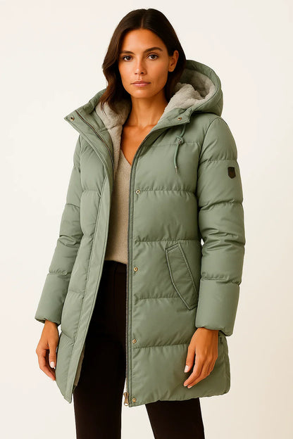 Women's Black Puffer Jacket Insulated Polyester Elegant Design for Fall and Winter