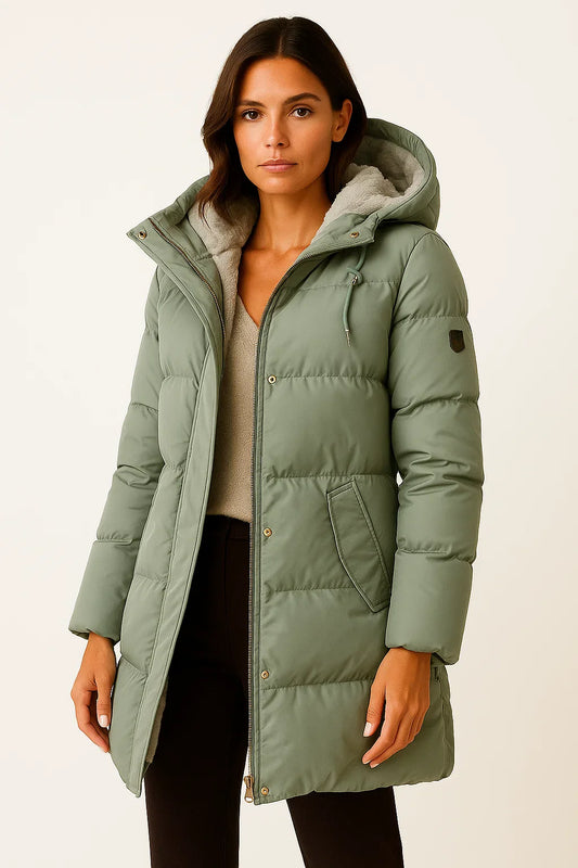 Women's Black Puffer Jacket Insulated Polyester Elegant Design for Fall and Winter