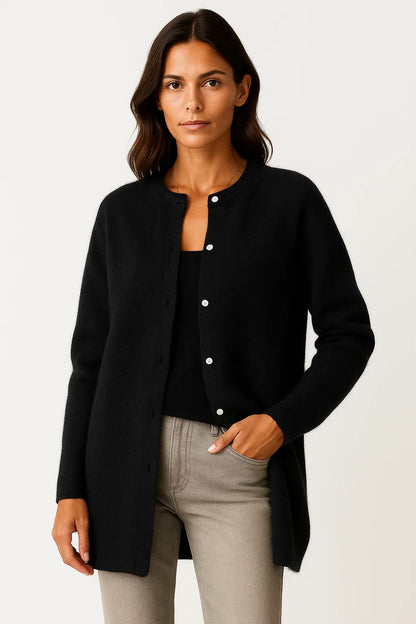 Women's Cardigan Coat Beige Knit Soft Warm Long Elegant With Pockets