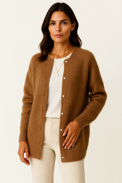 Women's Cardigan Coat Beige Knit Soft Warm Long Elegant With Pockets