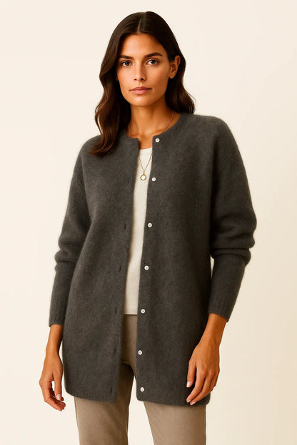 Women's Cardigan Coat Beige Knit Soft Warm Long Elegant With Pockets