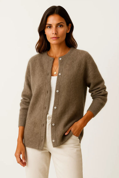 Women's Cardigan Coat Beige Knit Soft Warm Long Elegant With Pockets