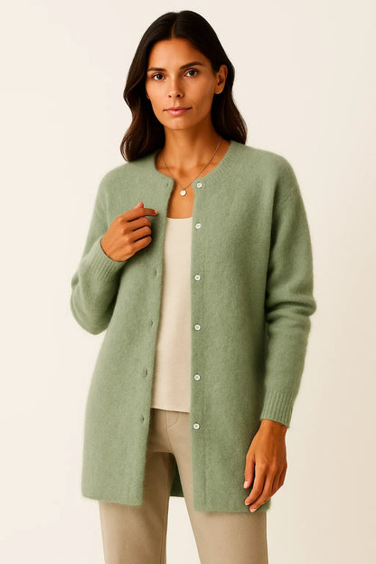Women's Cardigan Coat Beige Knit Soft Warm Long Elegant With Pockets