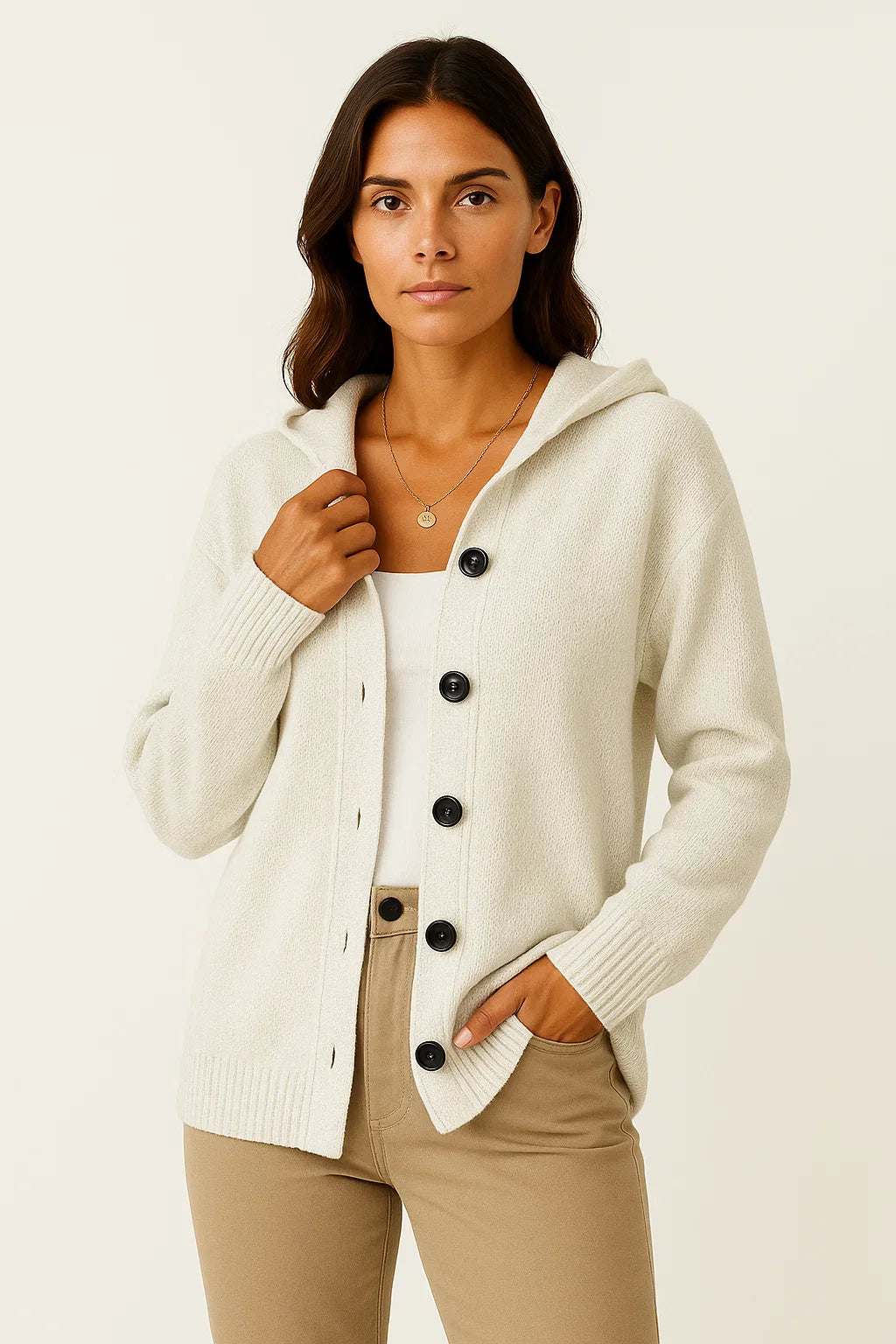 Women's Cardigan Grey Polyester Quilted Modern Design With Pockets
