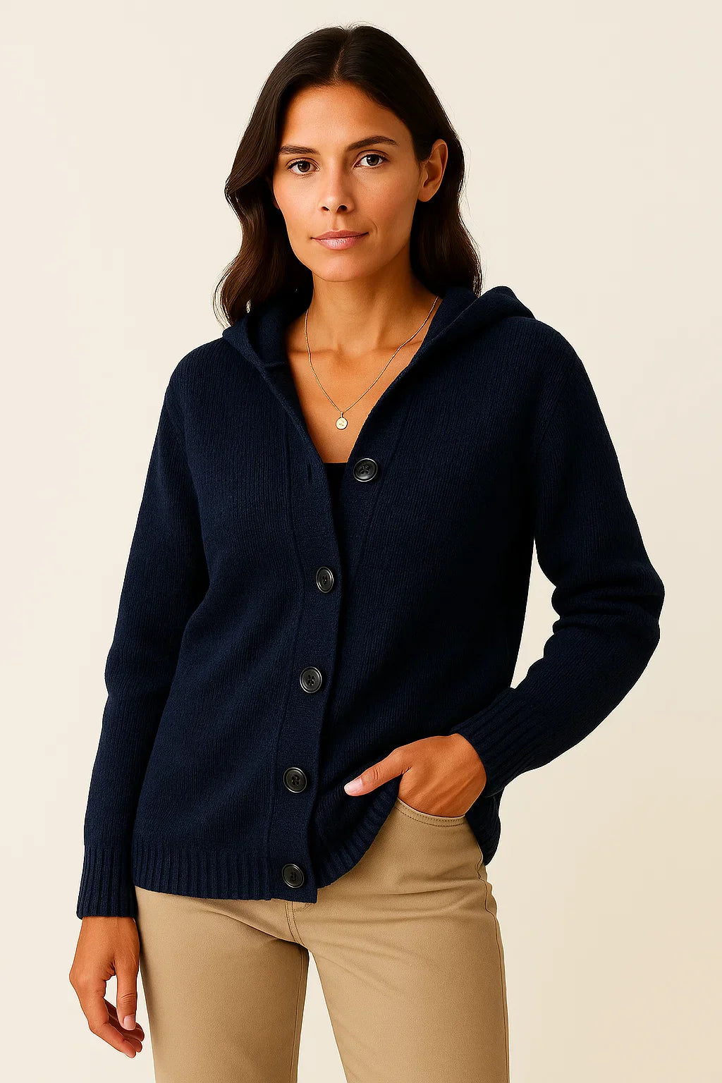 Women's Cardigan Grey Polyester Quilted Modern Design With Pockets