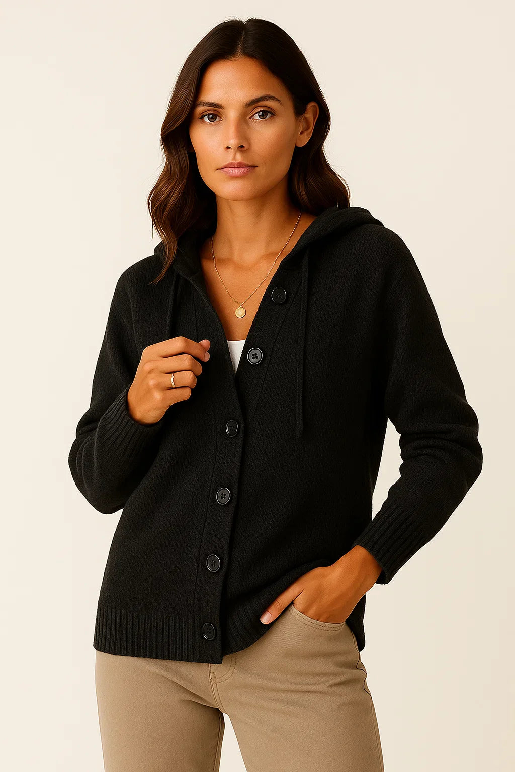 Women's Cardigan Grey Polyester Quilted Modern Design With Pockets