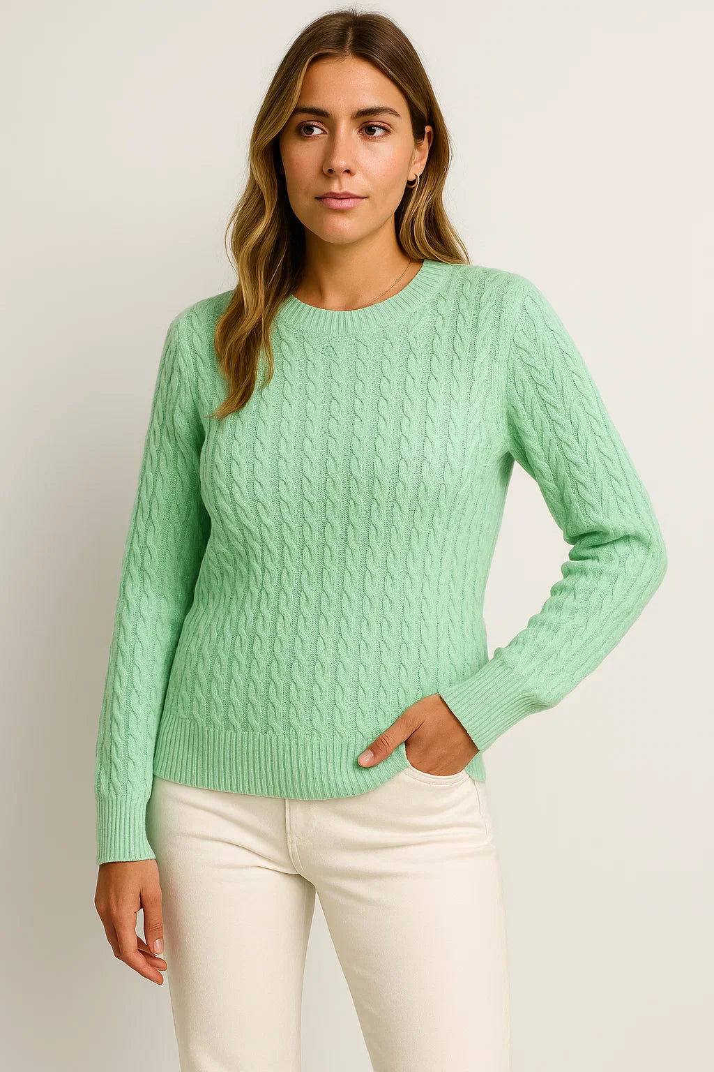 Women's Sweater Beige Wool Casual Relaxed Fit Ideal For Autumn