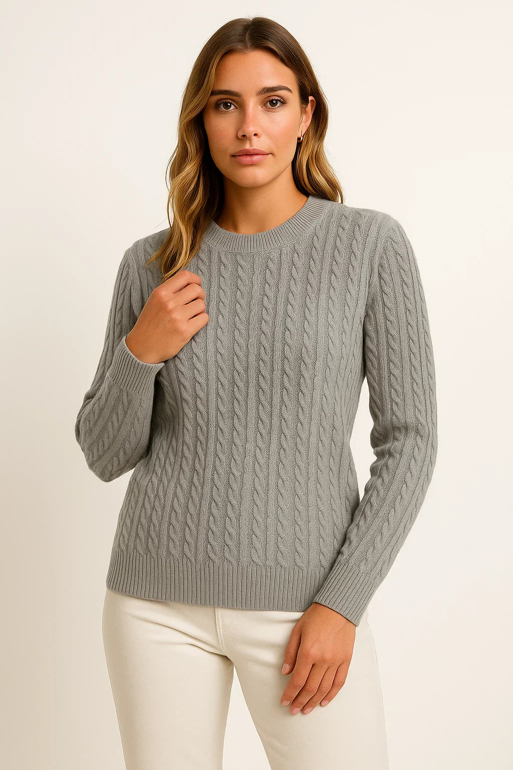 Women's Sweater Beige Wool Casual Relaxed Fit Ideal For Autumn