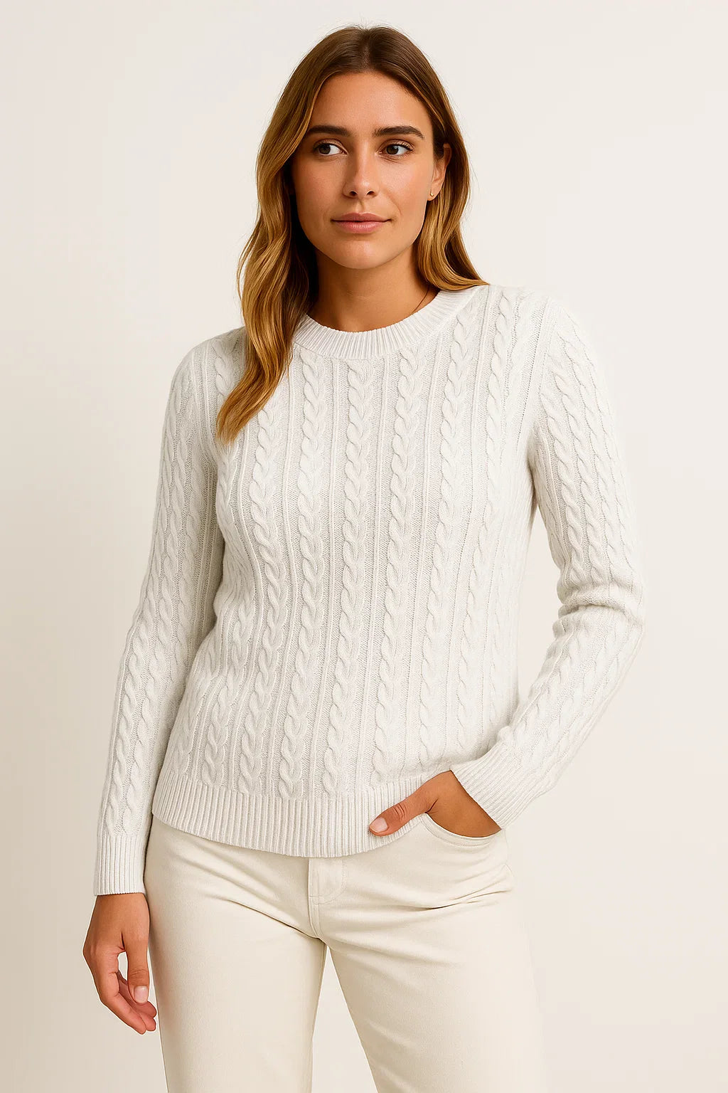 Women's Sweater Beige Wool Casual Relaxed Fit Ideal For Autumn