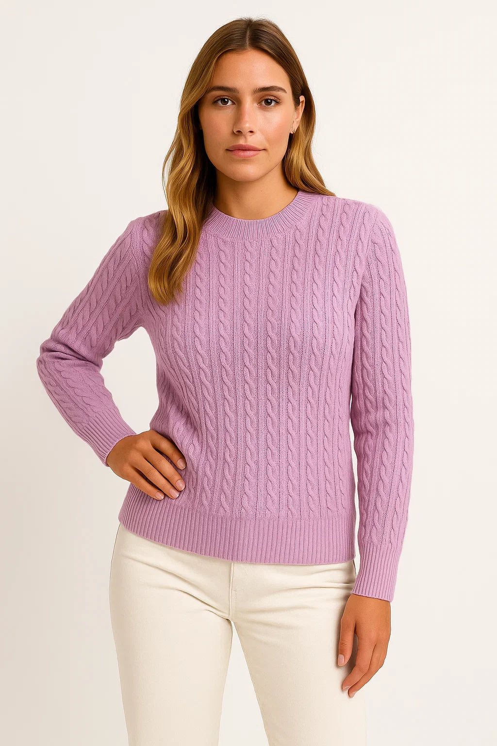 Women's Sweater Beige Wool Casual Relaxed Fit Ideal For Autumn