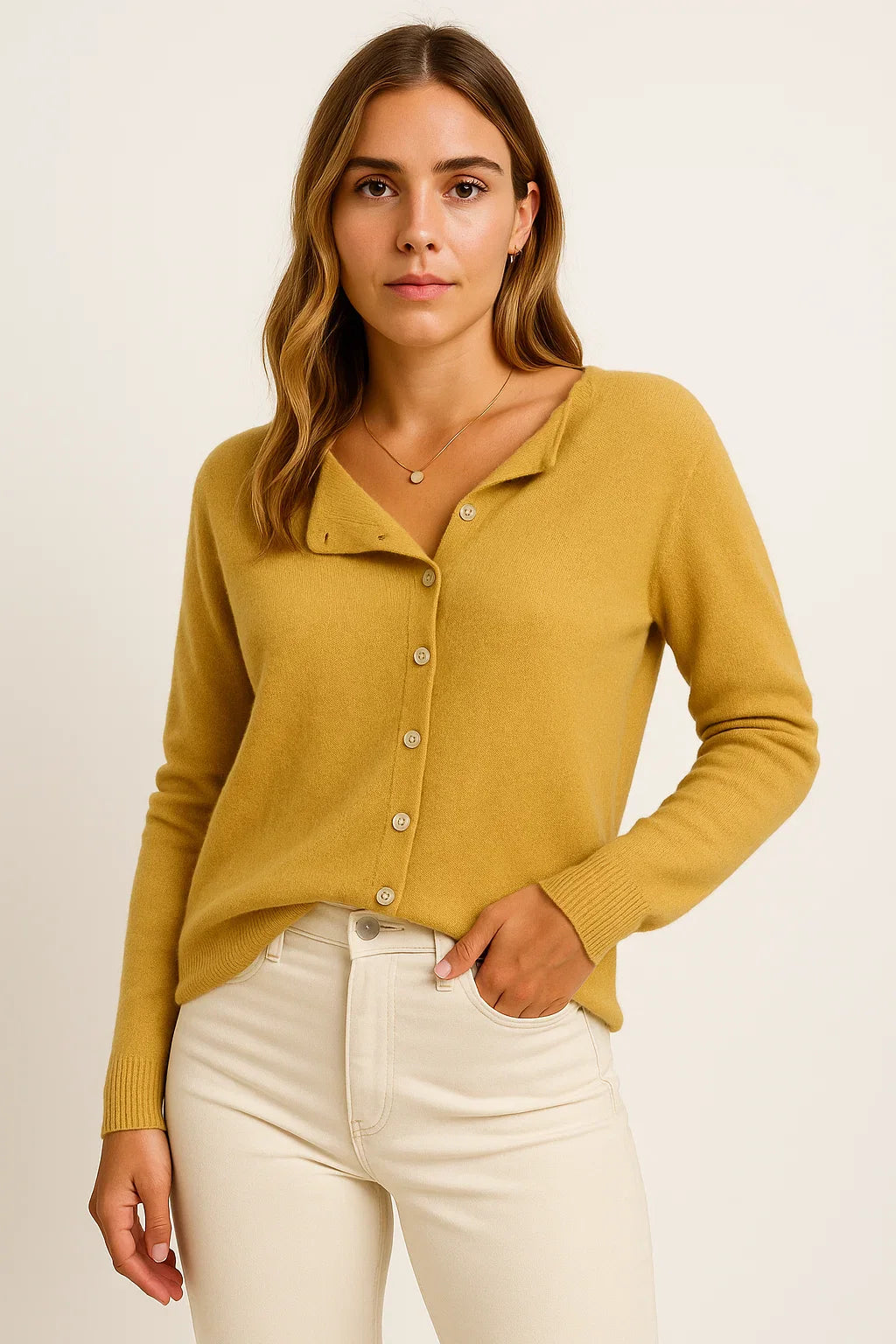 Women's Pullover Gray Cashmere Asymmetrical Button Detail Loose Fit Elegant Casual