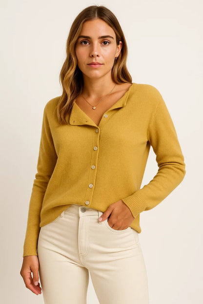 Women's Pullover Gray Cashmere Asymmetrical Button Detail Loose Fit Elegant Casual