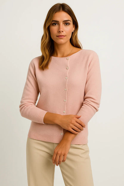 Women's Pullover Gray Cashmere Asymmetrical Button Detail Loose Fit Elegant Casual