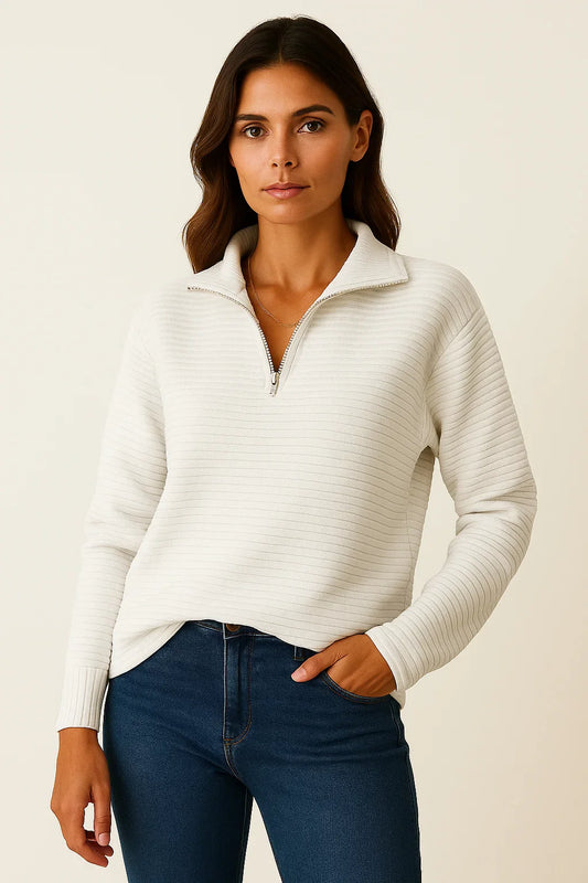 Women's Pullover V-Neck Half-Zip Black Viscose Elastane Elegant Casual